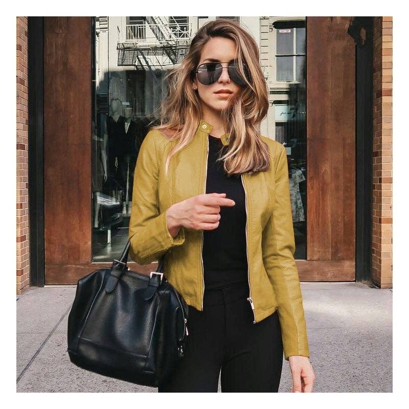Fashionable Solid Color PU Leather Suit Jacket
