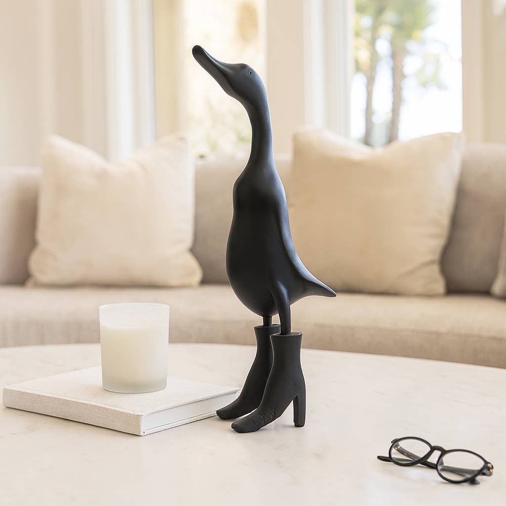 Figurine - Black Bamboo Wood Duck in Rainboots, 20 in.