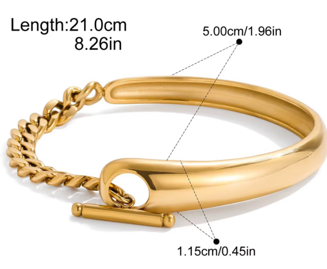 Double Cuff & Cuban Toggle Bracelet 14K Gold PVD Waterproof