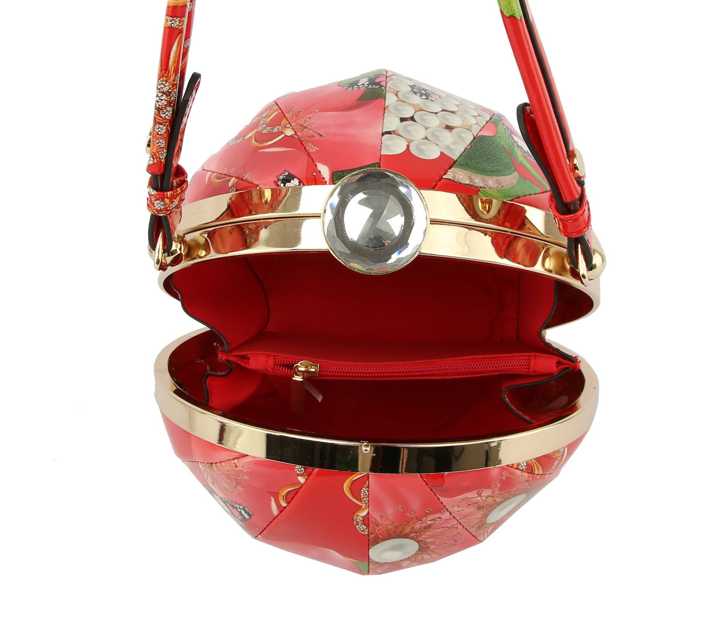 Flower Butterfly Print Patent Satchel Bag