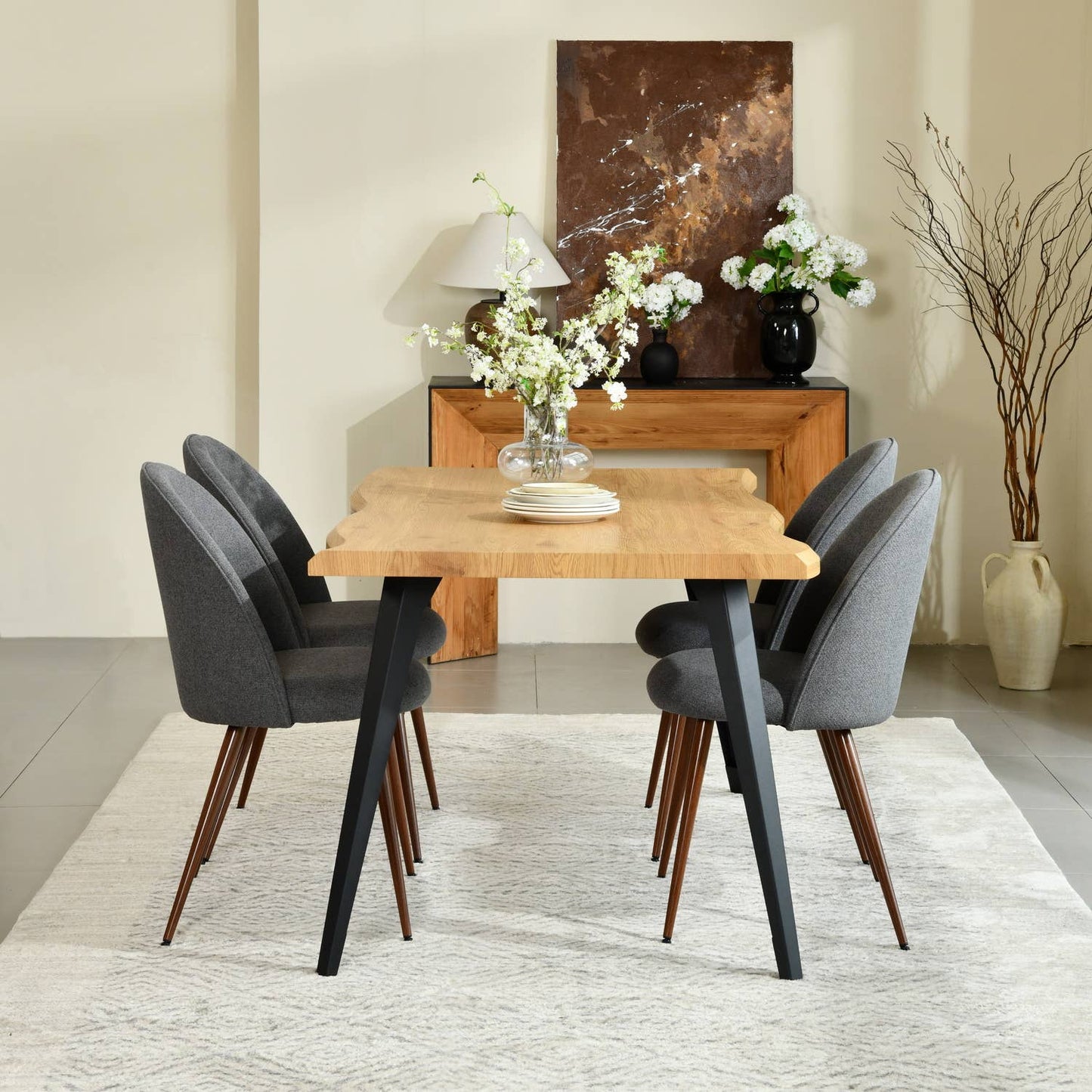 5-Piece Dining Set-63" Wave-Edge Table and Chair Options
