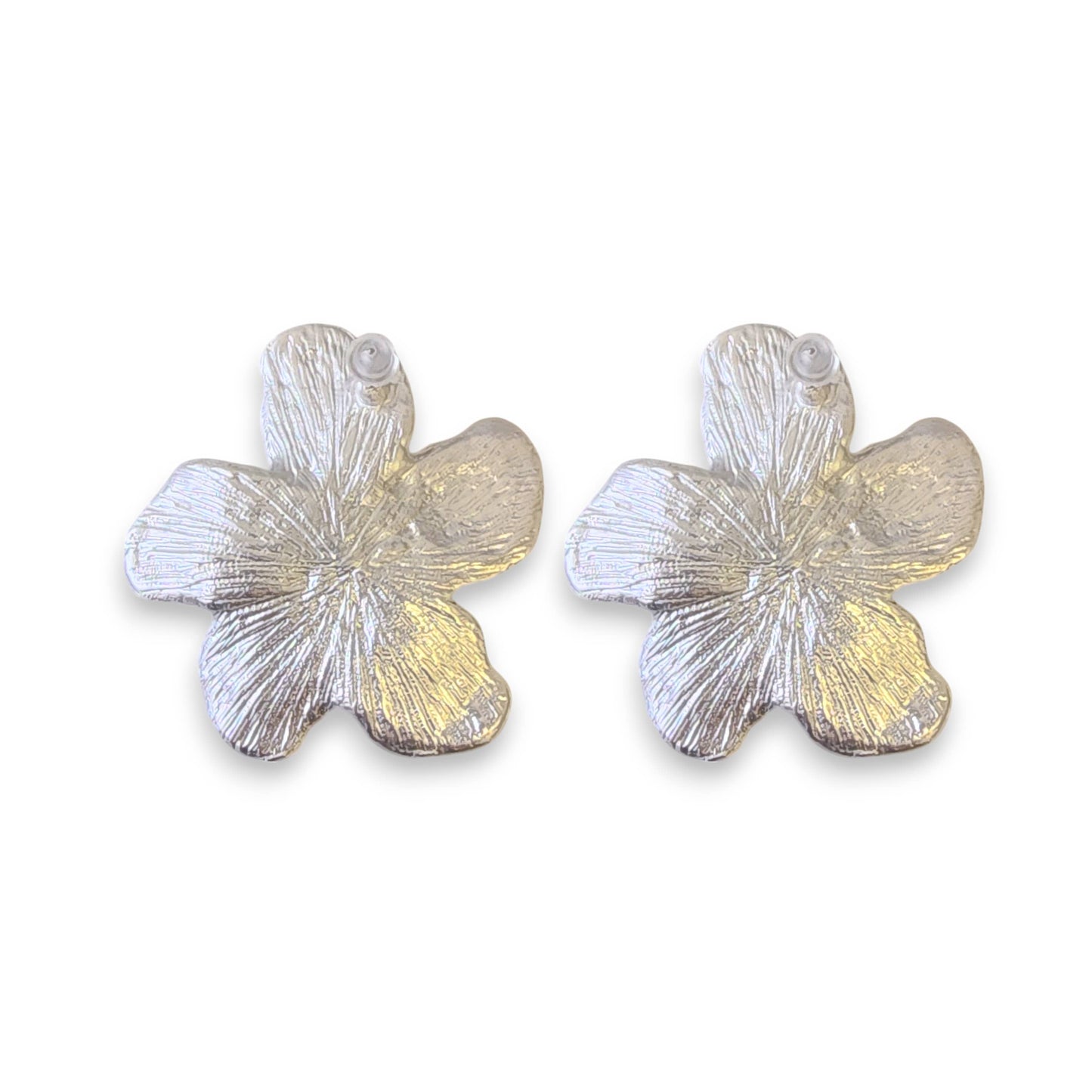 Silver Hibiscus Flower Statement Earrings | Handmade Jewelry