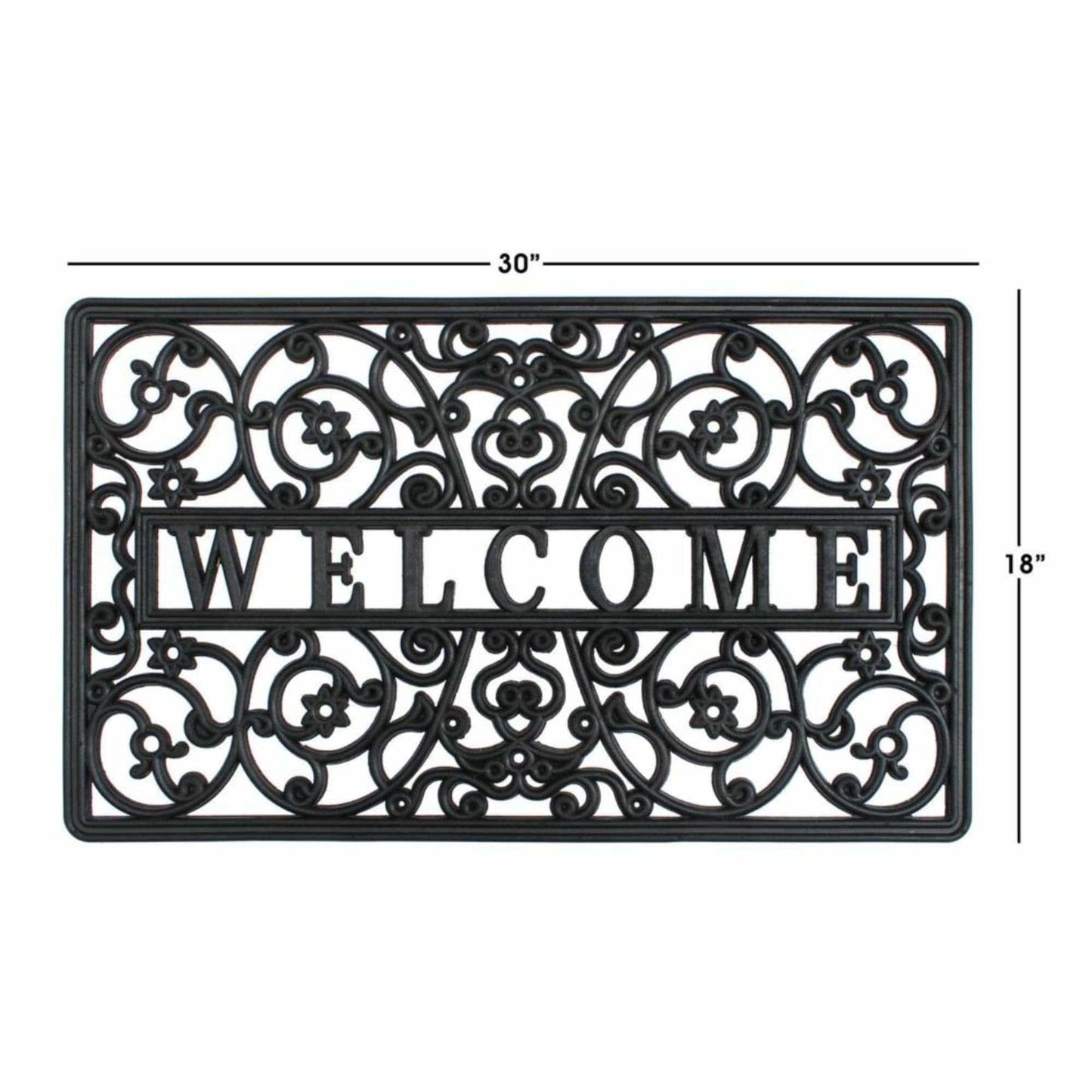 Moulded Scroll Welcome Rubber Doormat, 18" x 30"