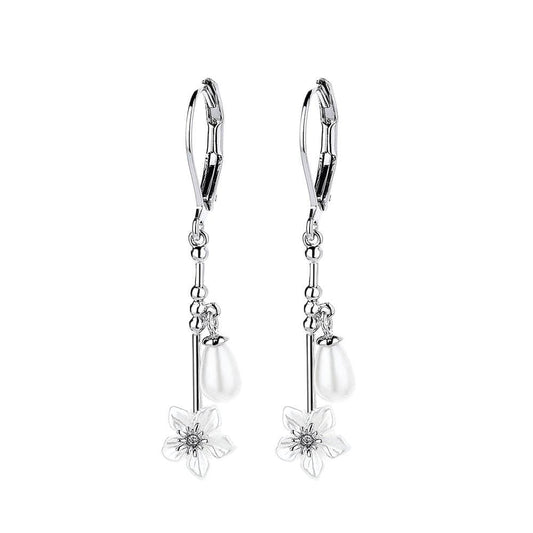 Cultured Pearl & Sterling Silver Floral Leverback Drop Earrings