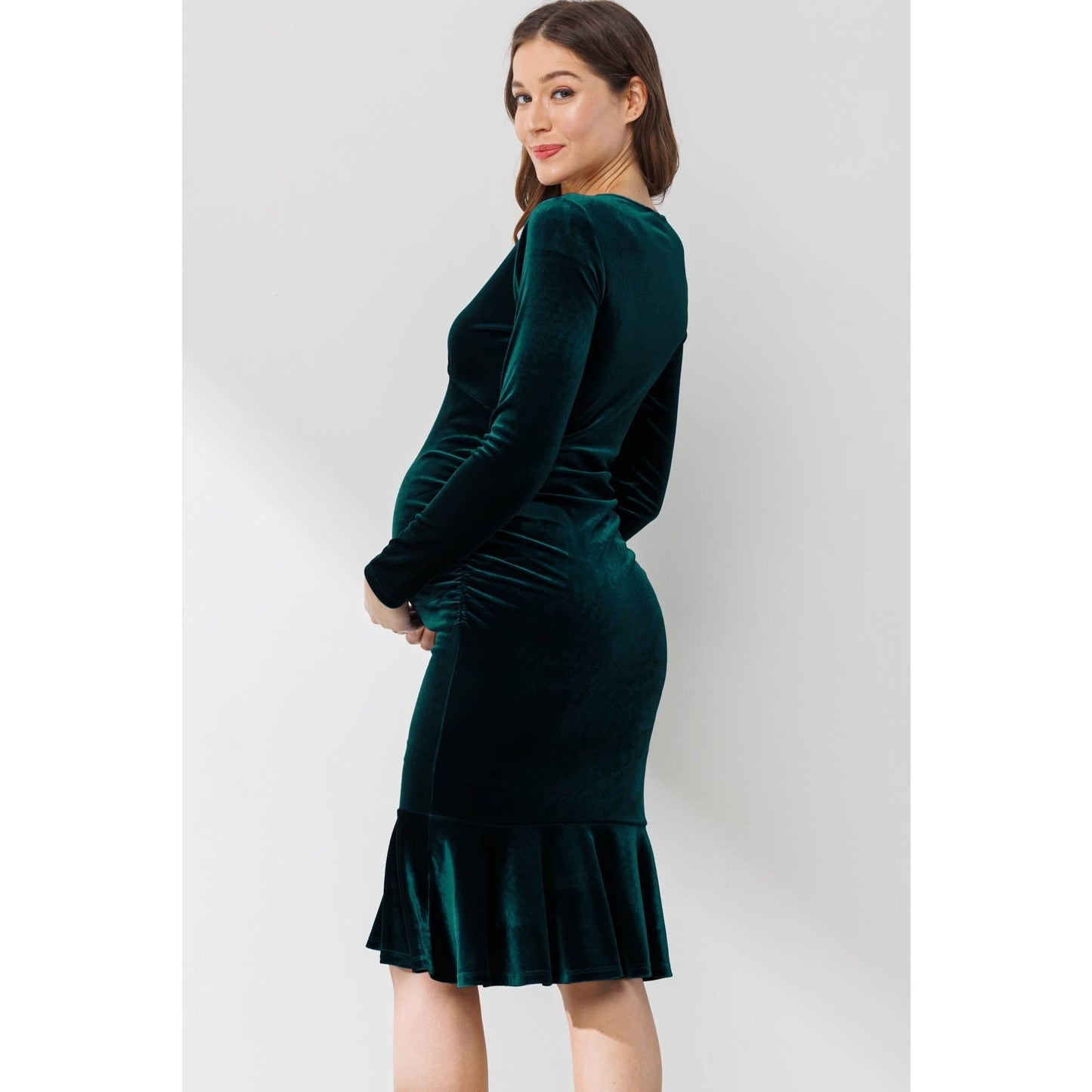 Velvet Surplice Mermaid Hem Maternity Dress