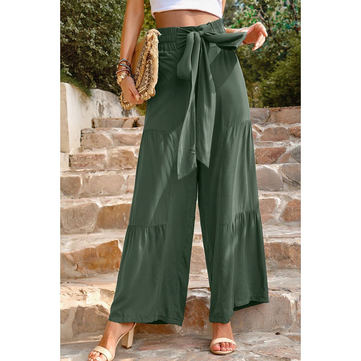 High Waist Knot Elastic Solid Pant