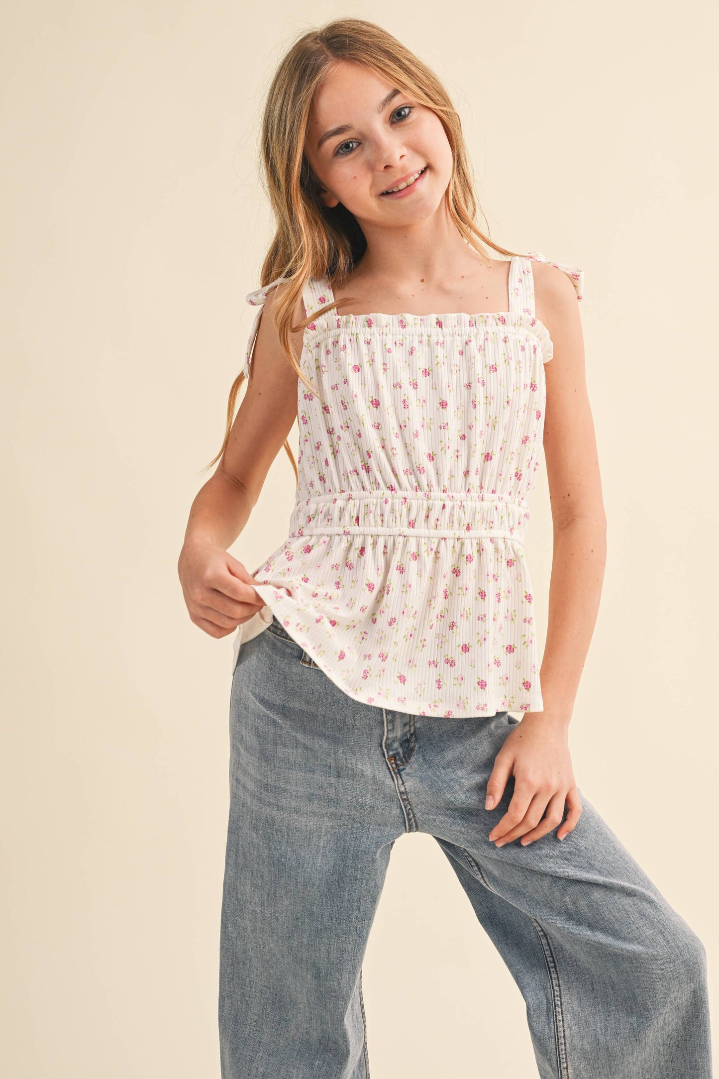 TWEEN KIDS GIRLS BOW SHOULDER PEPLUM TOP (7-14)