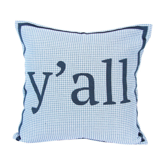 Blue Plaid Y'all Pillow
