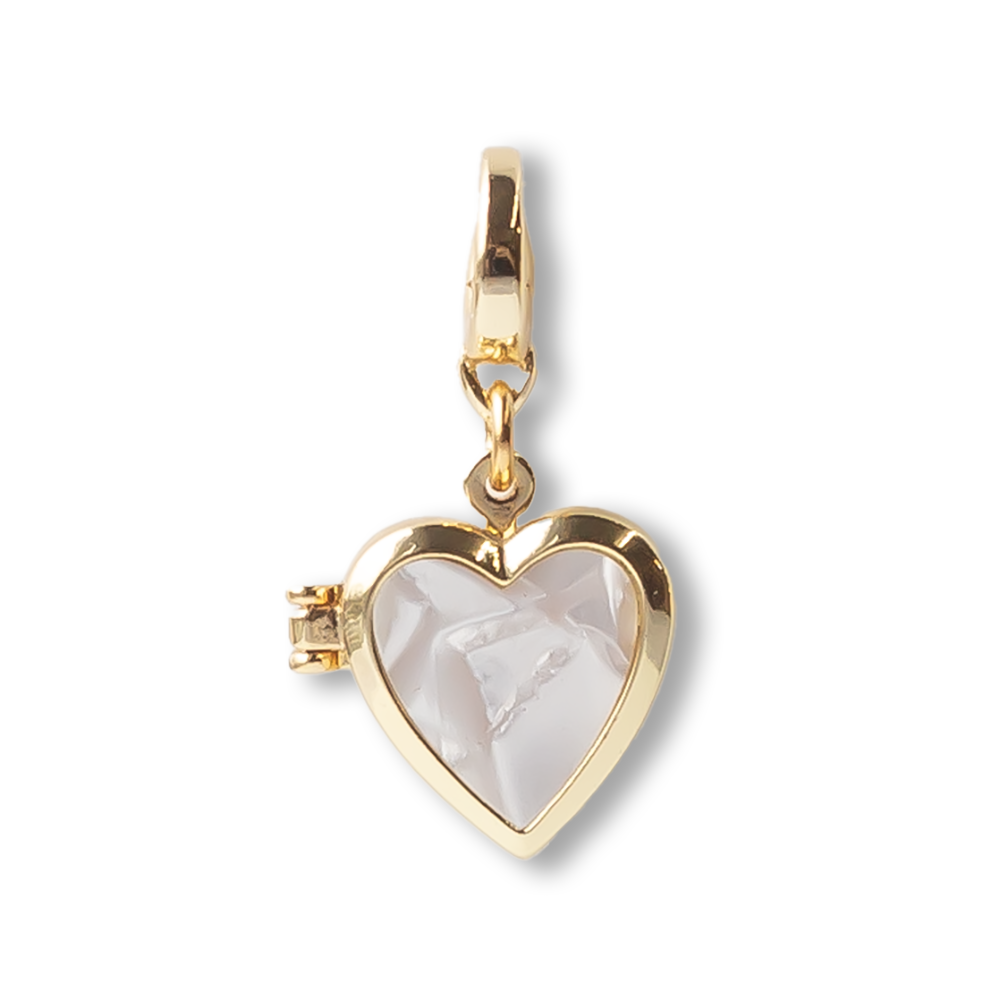 Heart-Shaped Mother of Pearl Locket Clip Charm