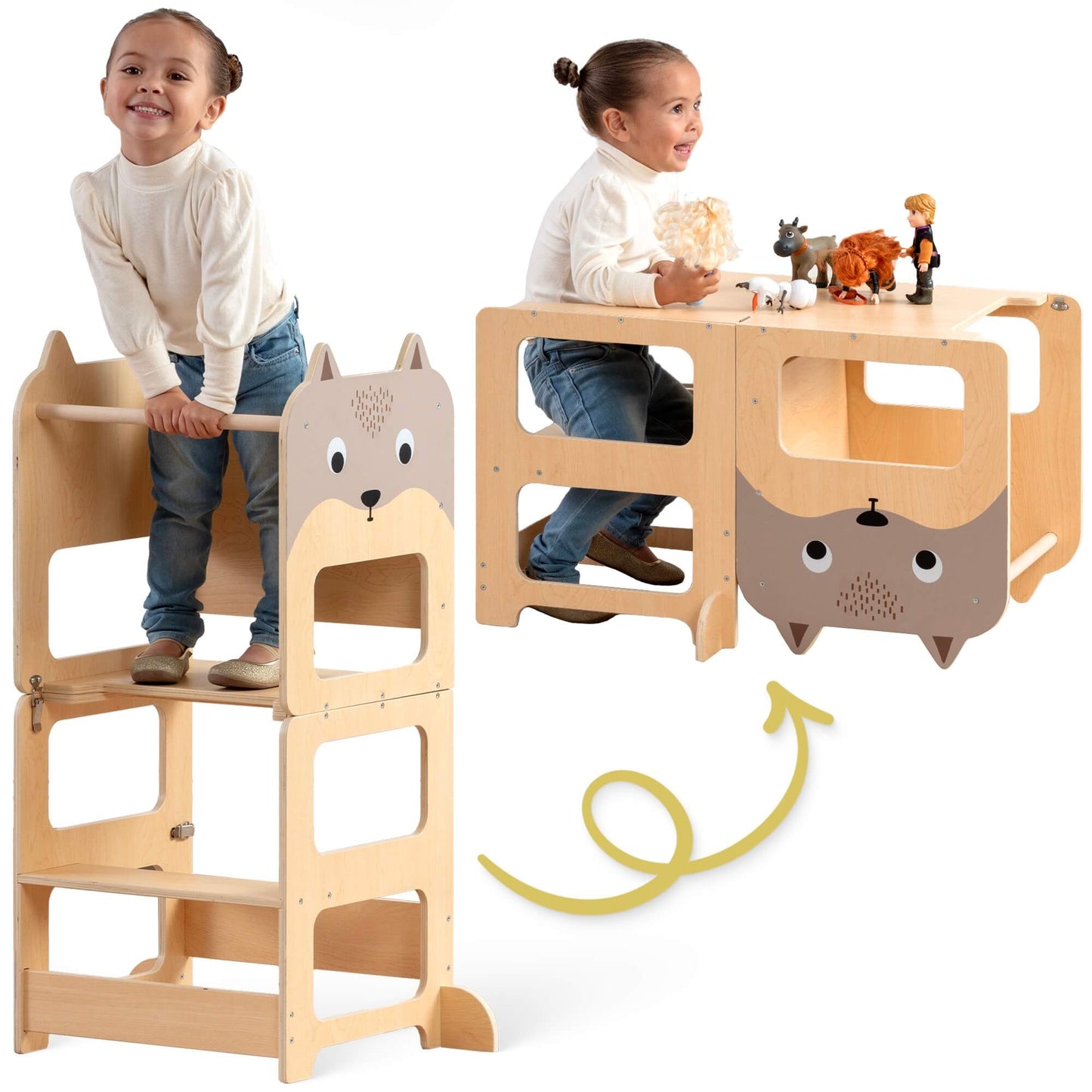 Convertible Montessori Toddler Tower 4-in-1 Step Stool, Desk