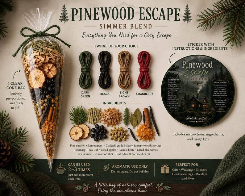 Pinewood Escape Simmer Pot Blend, Mountain Cabin Scent, Woodsy Home Fragrance, Natural Simmer Pot Gift, Rustic Cabin Decor Gift