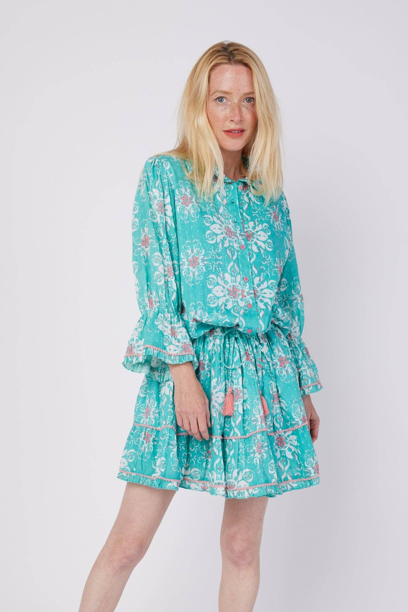 Penelope Resort Spring Summer Dress Sky Blue White French