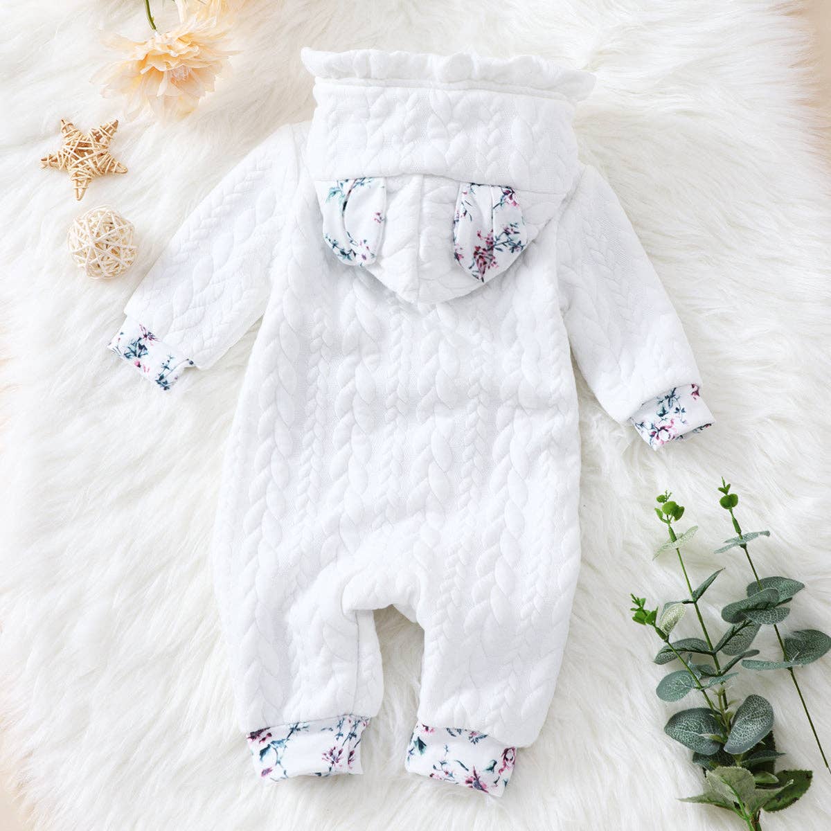 Hooded Baby Onesie with 3D Ears & Thick Lining