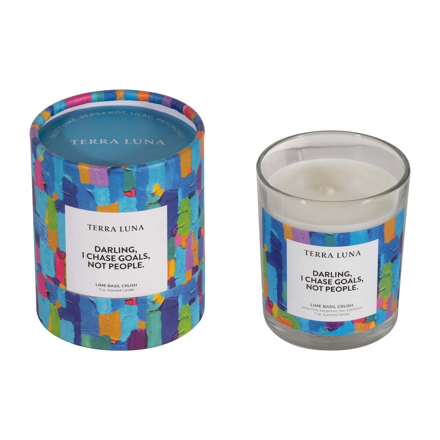 Boxed Candle - Blue Glass "Chase Goals Not People", 7 Oz