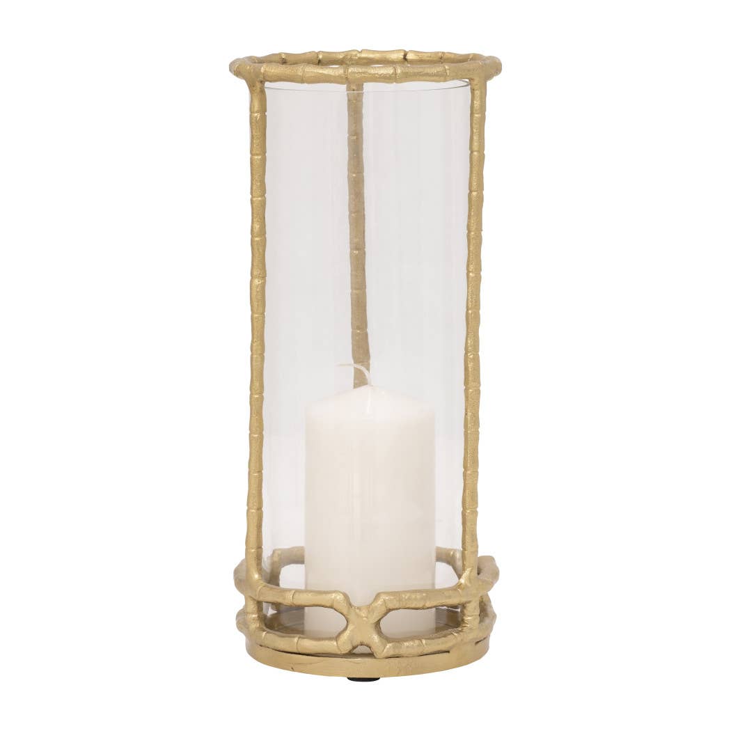 Metal Glass Modern Hurricane Candle Holder - Gold, 13 in.