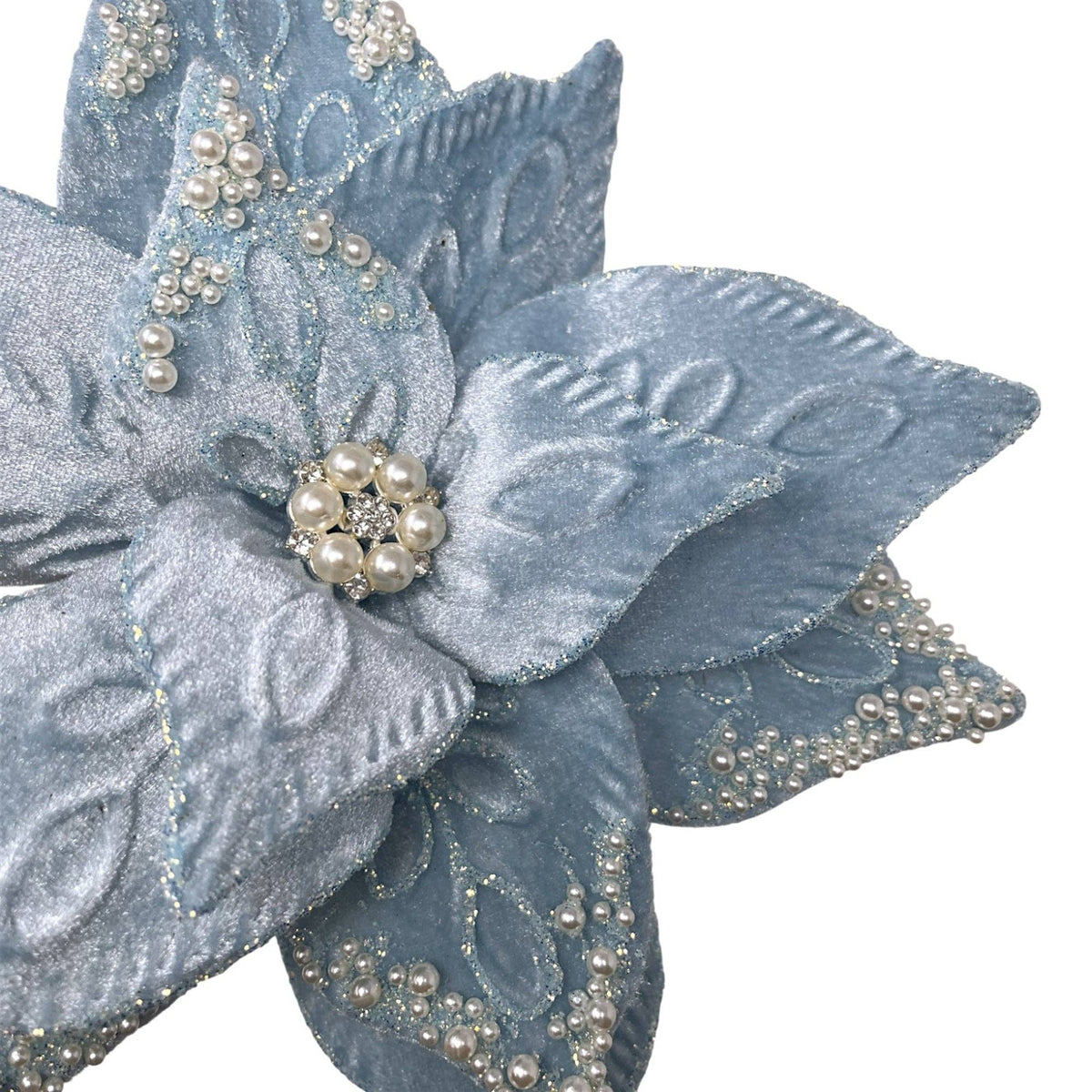 Pearl Jeweled center Light Blue Pearl Poinsettia 17"