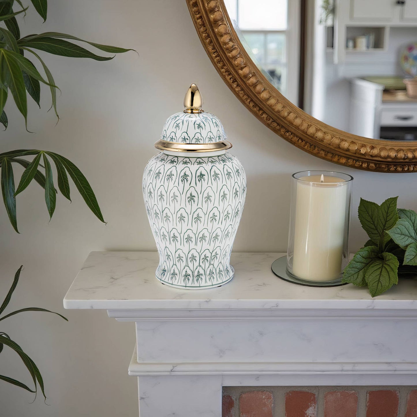 Ceramic Accents Lidded Decorative Ginger Jar - Green, 18 in.
