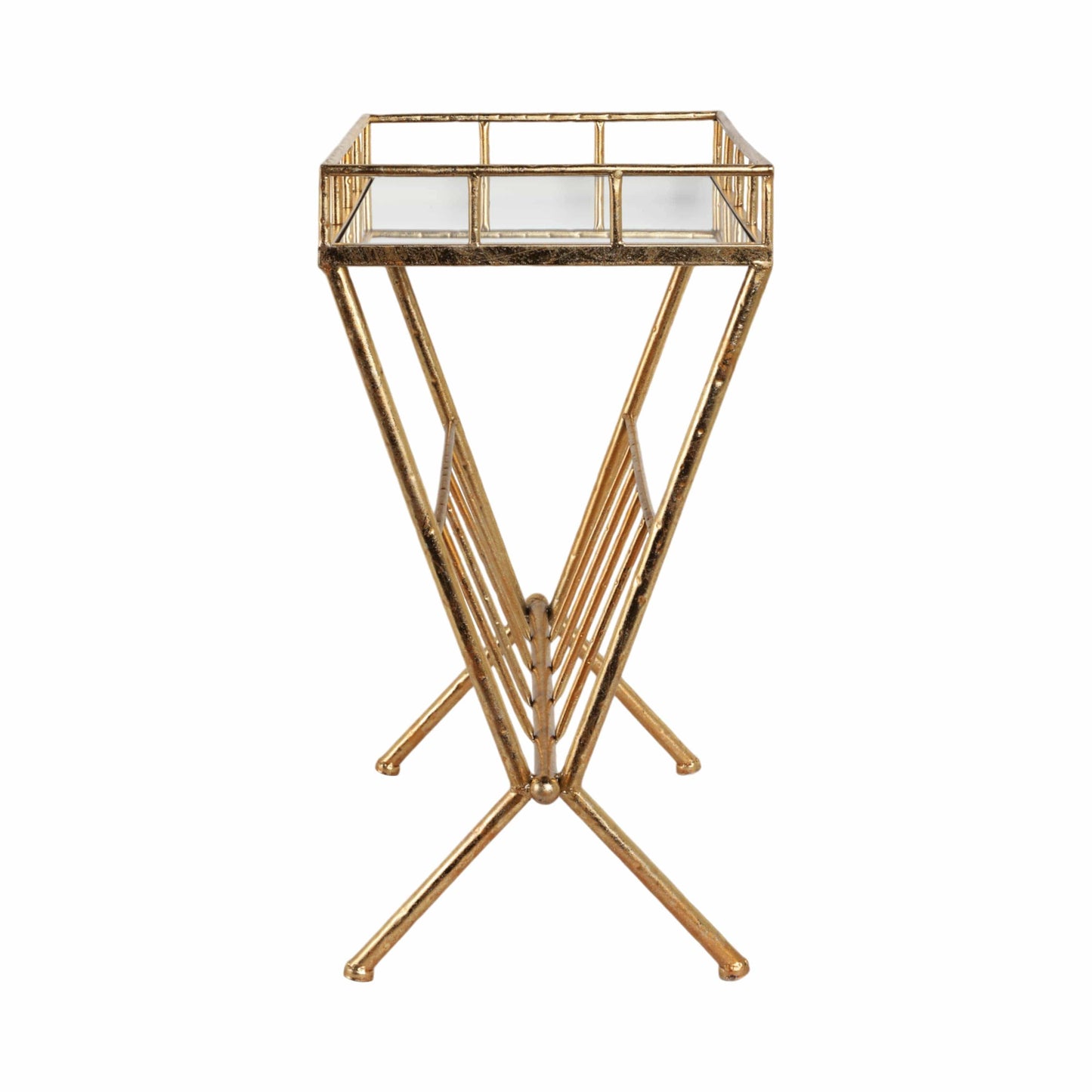 23 in. Tall Gold Metal 2 Tier Mirrored Magazine Bookcase