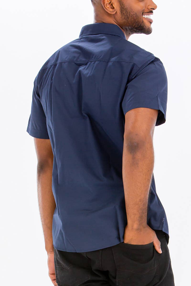 Dual Chest Pocket Short Sleeve Button Down Shirt