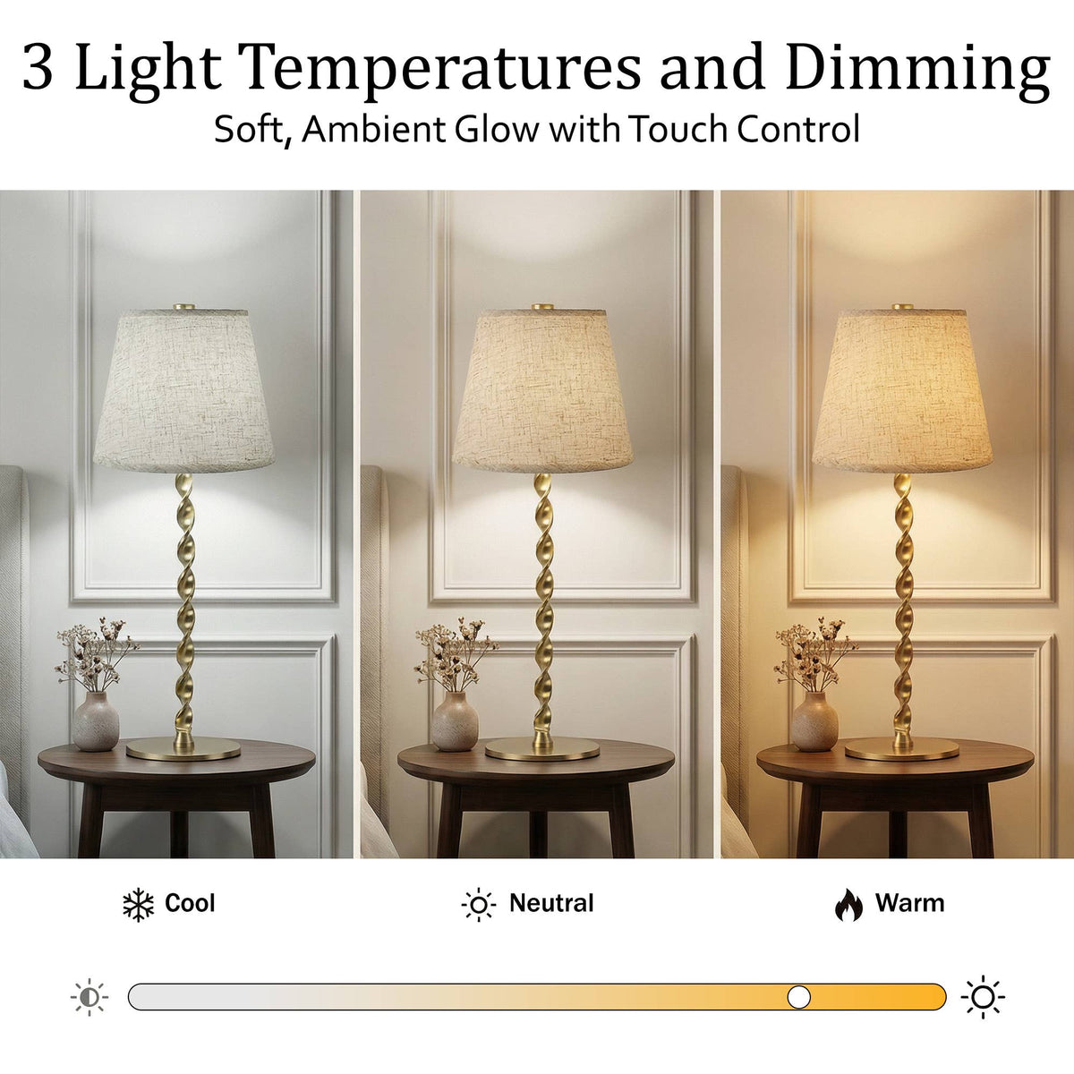 Twisted Linen Shade, Gold Twist Stem, Cordless LED Lamp