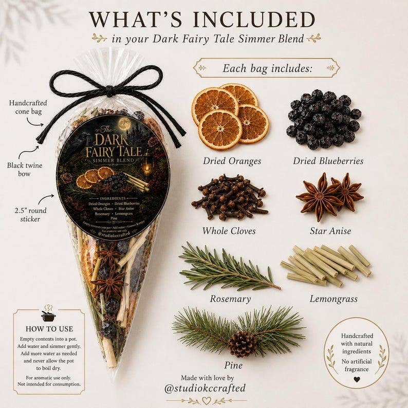 Dark Fairy Tale Simmer Pot Blend, Enchanted Forest Home Fragrance, Halloween Simmer Pot Kit, Gothic Fall Gift, Botanical Decor, garden party