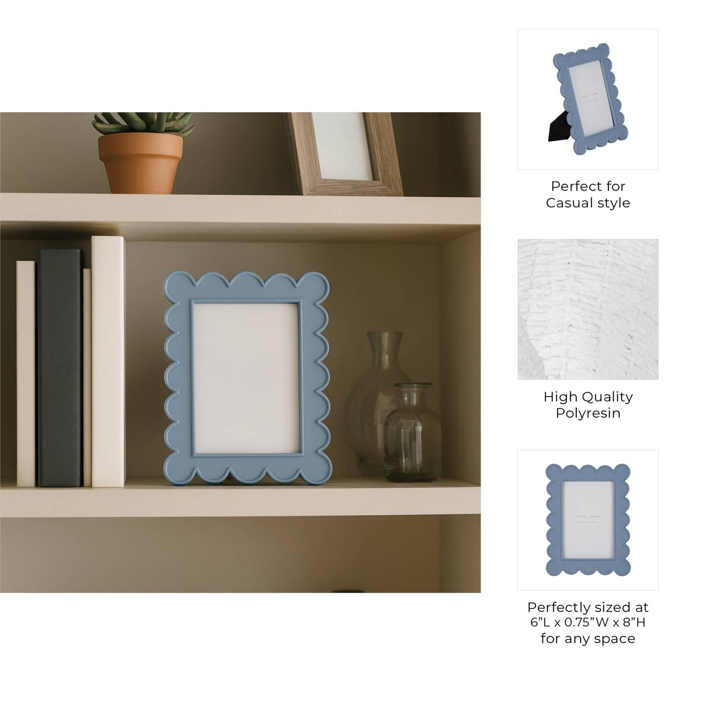 Photo Frame - Blue Resin/Glass Scallop Edge, 4x6 in.