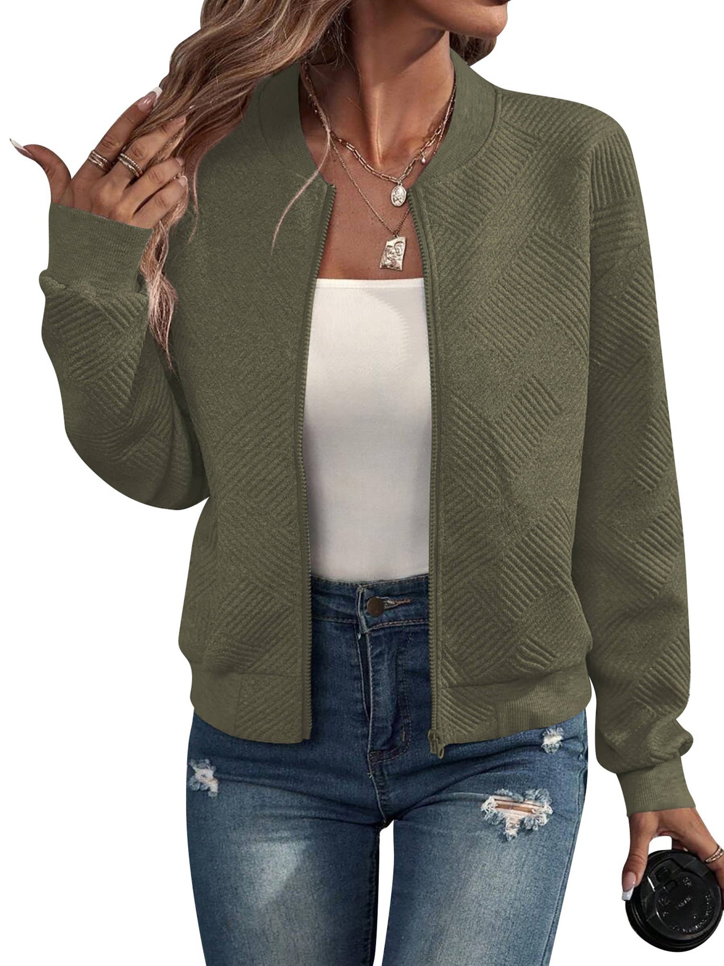 Solid Color Zipper Jacket