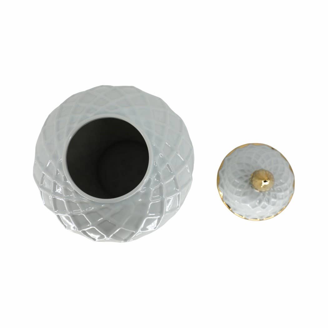Ceramic Rope Lidded Decorative Temple Jar - White, 14 in.