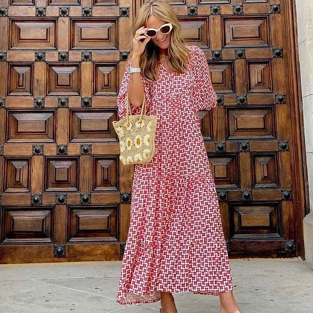 Geometric Abstract Collage Puff Sleeve Dress