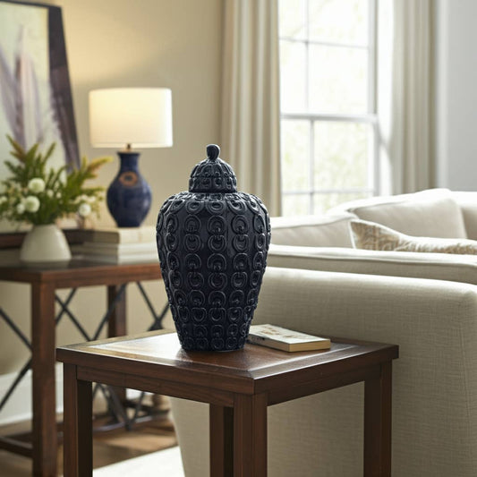 Ceramic Chain Texture Lidded, 12 in.