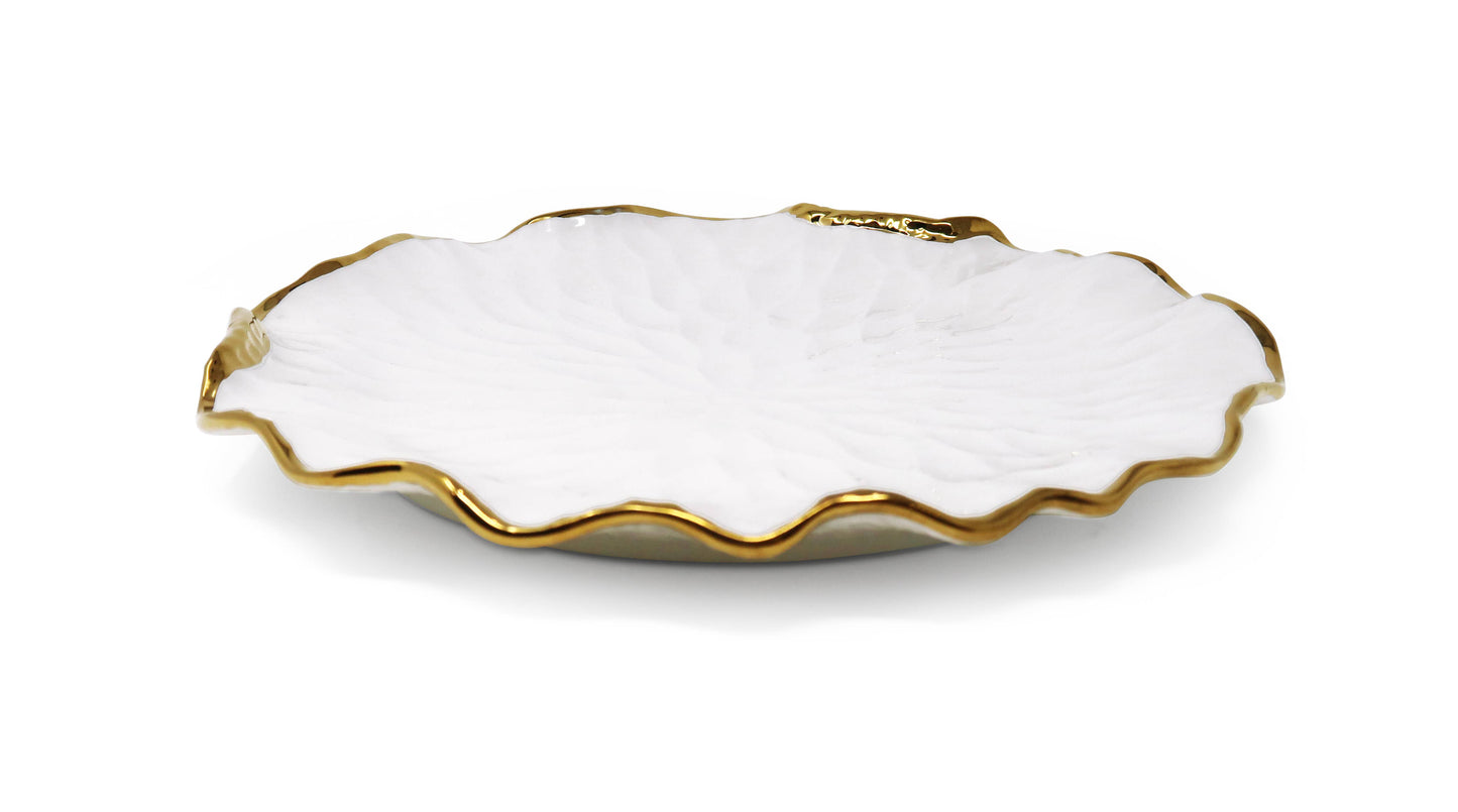 S/4 Dinner Plates New Bone China with Gold Scalloped Edge