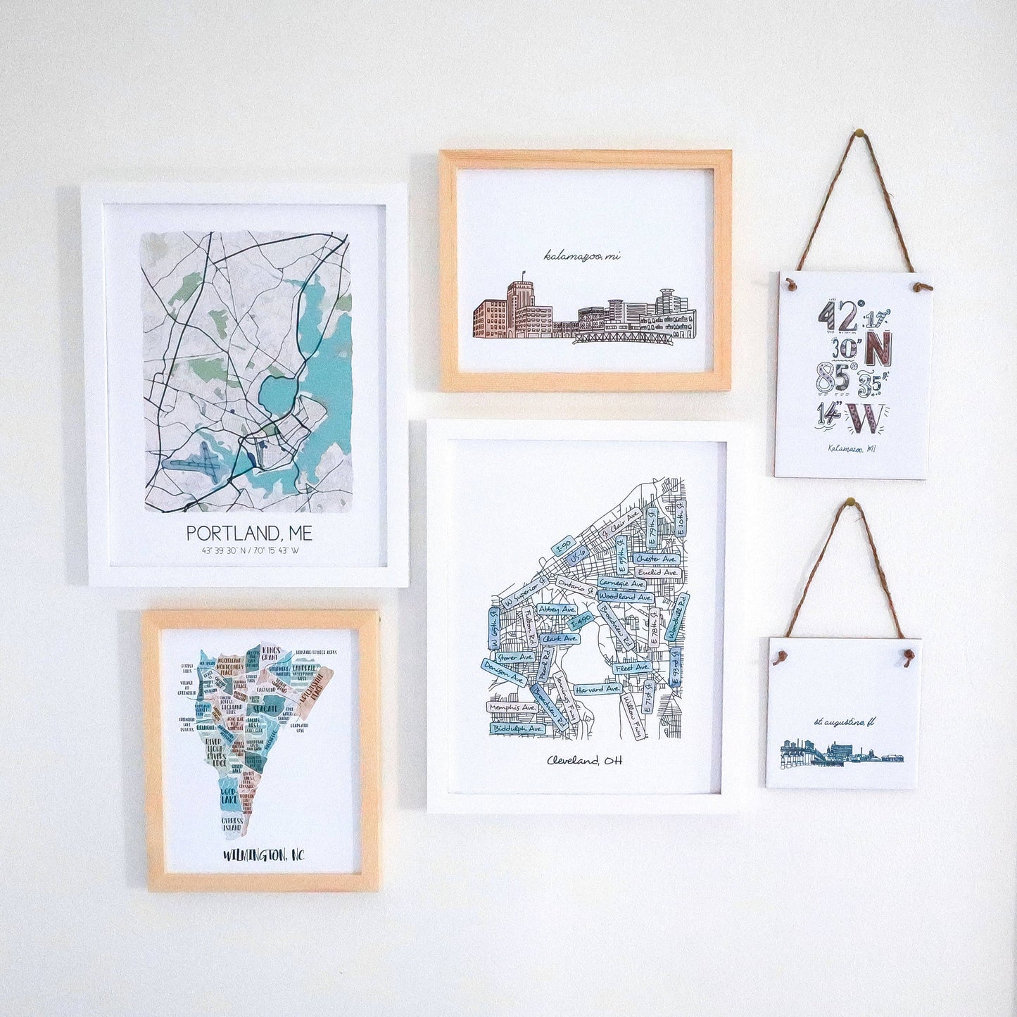 Wendell North Carolina landmark map tile sign, hand drawn