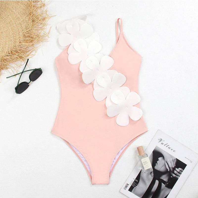 2PC Set Flower Shoulder One Piece Swimwear