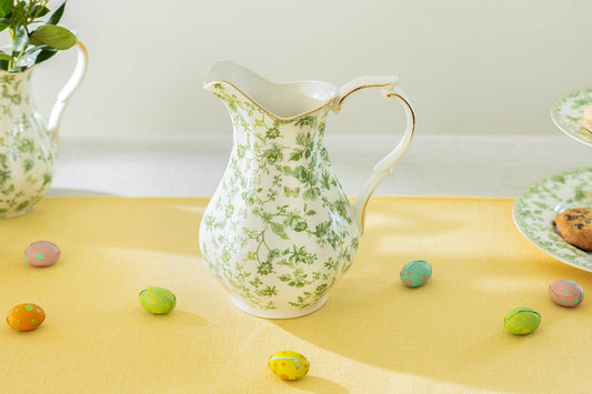 Porcelain 9" Tall Large Size Green Pitcher