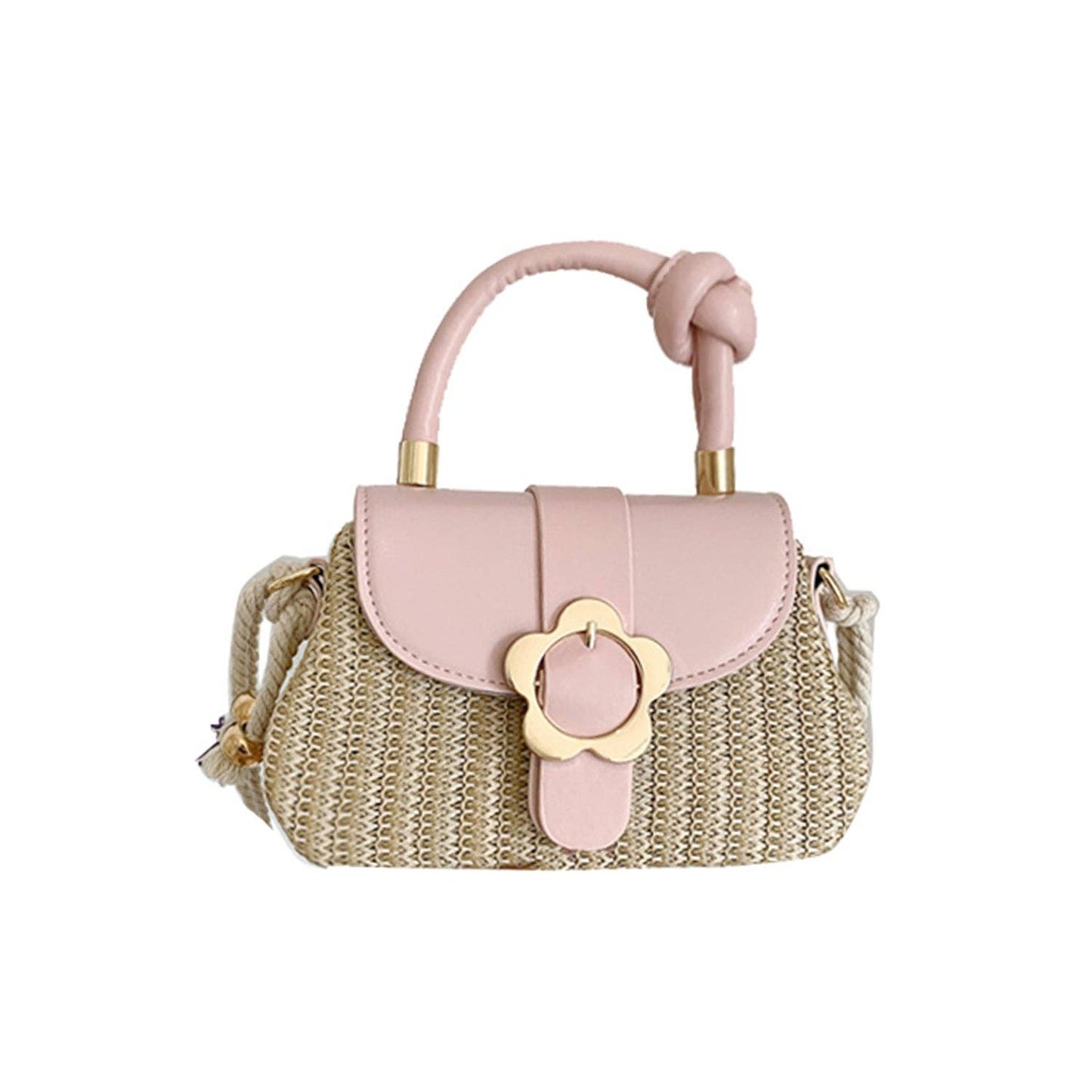Flower Buckle Straw Woven Crossbody Bag