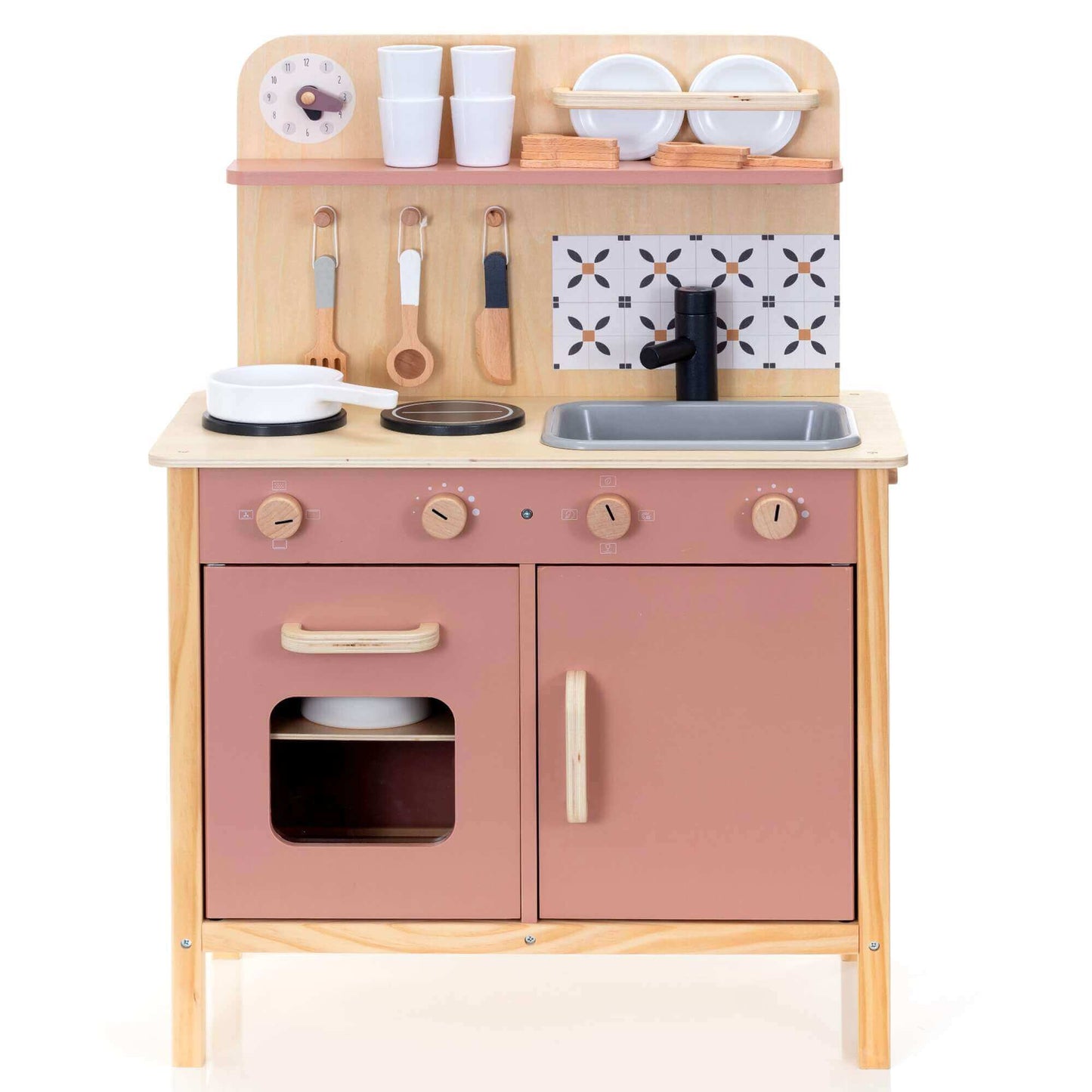 Wooden Play Kitchen Set - Montessori Pretend Cooking 22pc Ages 3+