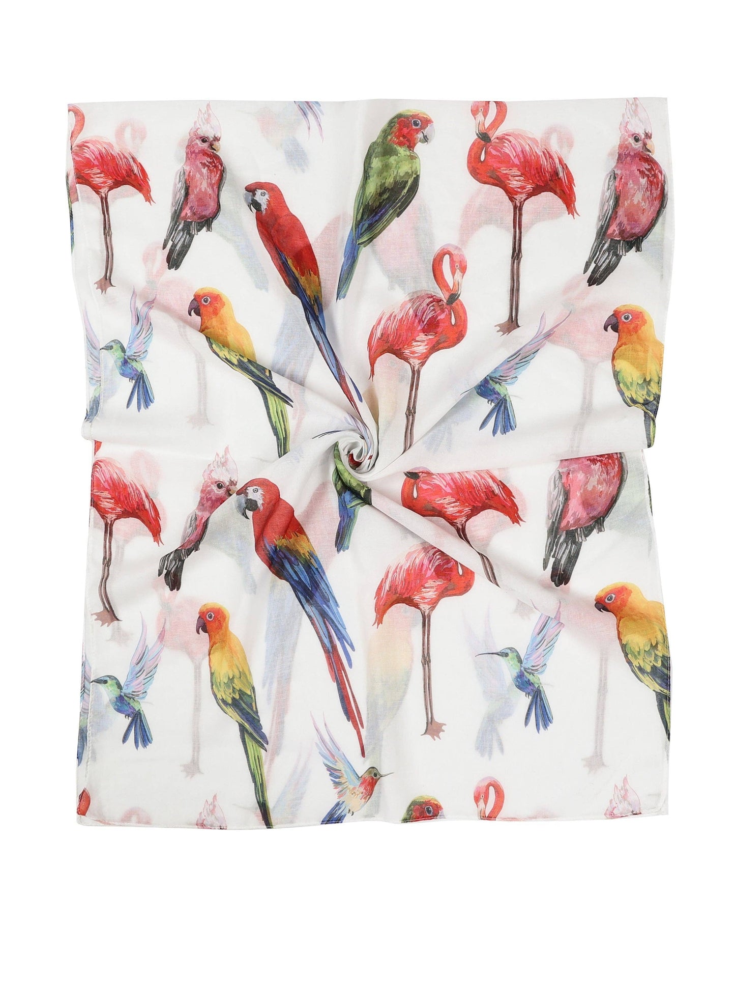 JC0711184 White-Multi Tropical Bird Flamingo Scarf