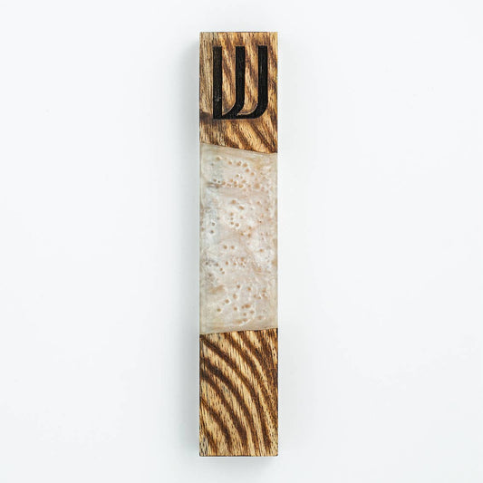 Wood and Resin Mezuzah - White - Judaica