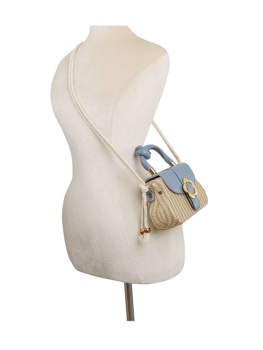 Flower Buckle Straw Woven Crossbody Bag