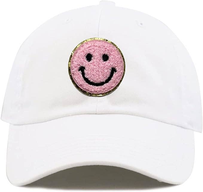 Kids Baseball Cap: Smiley Face - White/Pink (2-5)