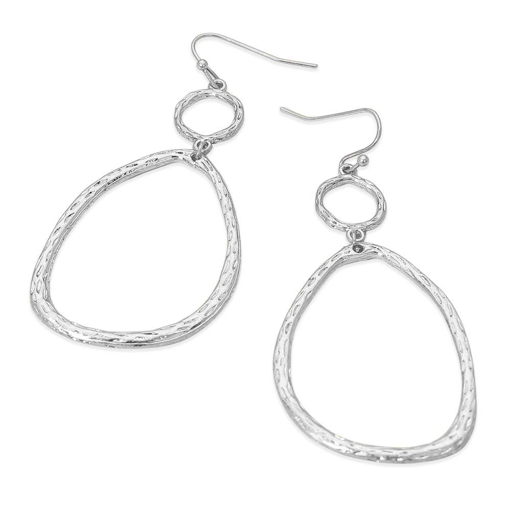 Textured Metal Organic Open Oval Link Drop Earrings