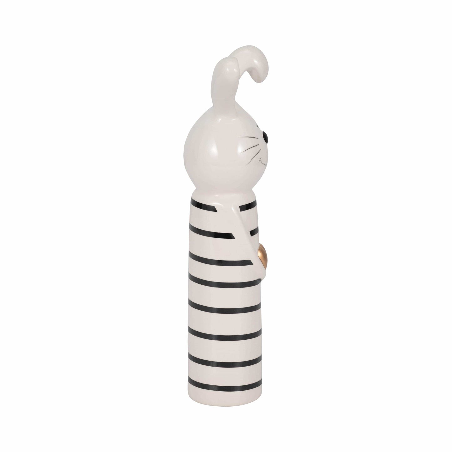Ceramic Lines Bunny with Gold Heart Figurine - Black, 12 in.