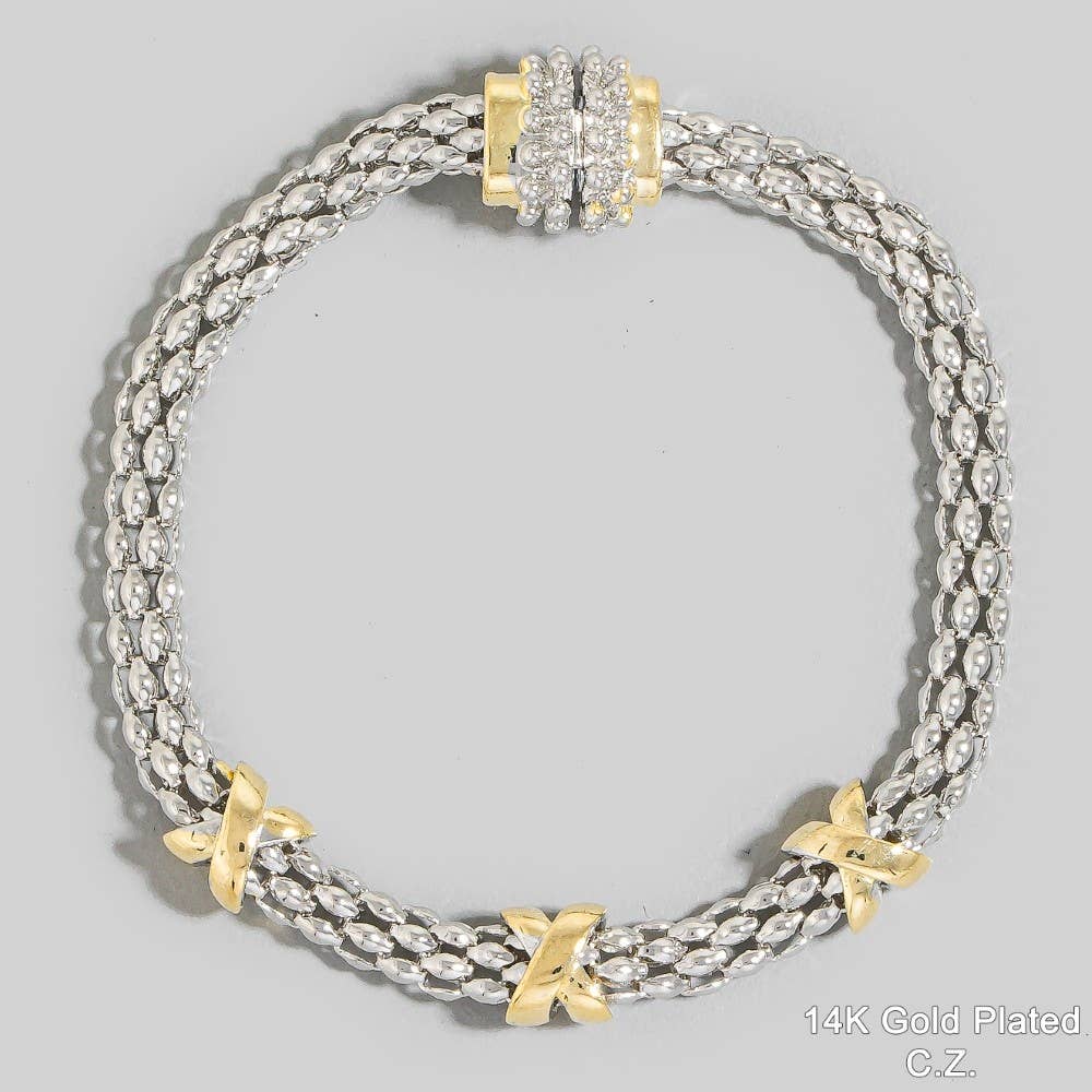 Gold Plated Two Tone Magnetic Clasp Bracelet