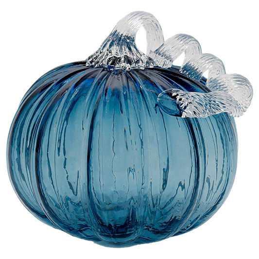 5.75" Savory Blue Glass Pumpkin Small Fall Autumn