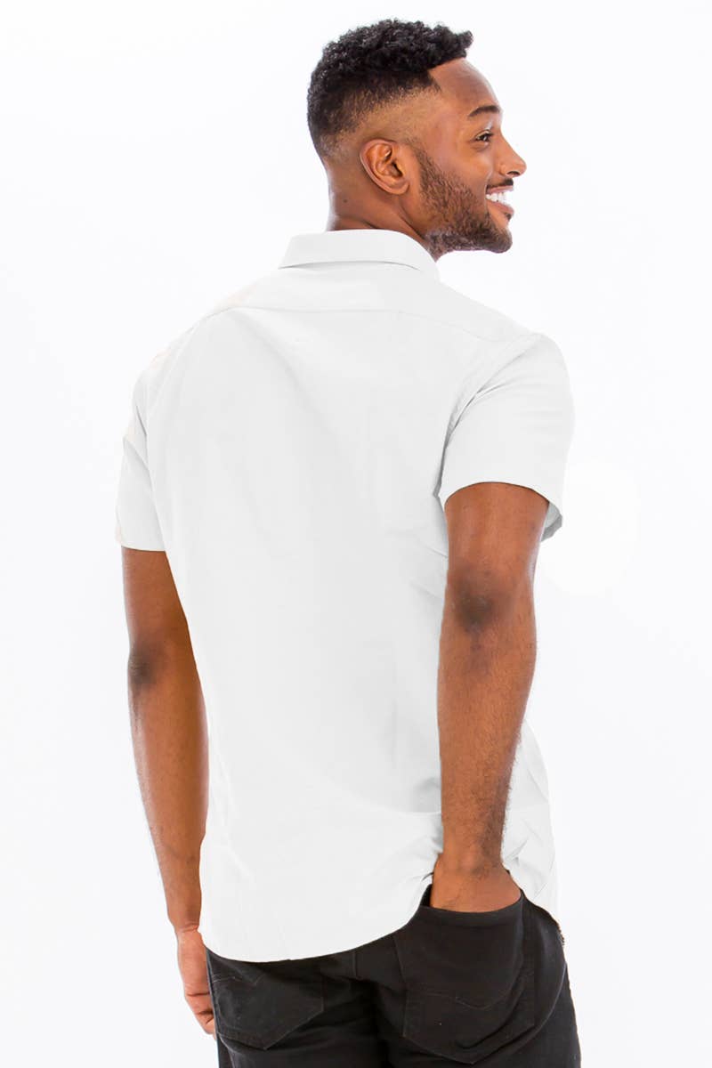 Solid Chambray Short Sleeve Button Down Shirt