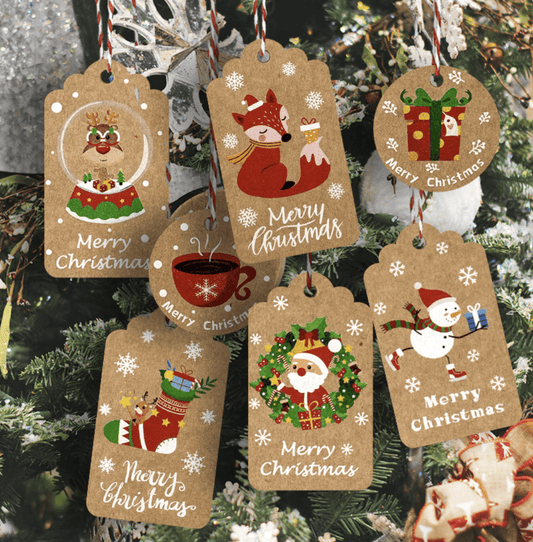 Christmas holidays bags gifts tags jute rope,  set of 10
