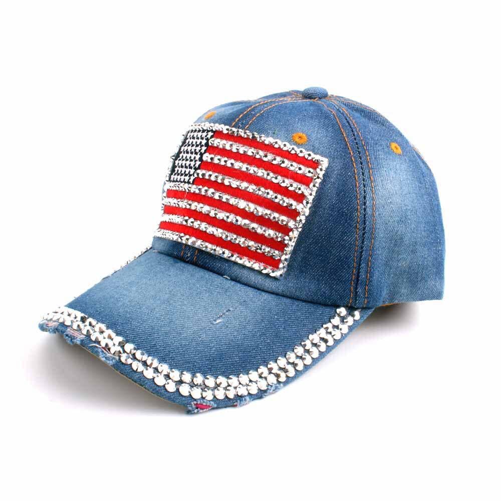 Fourth of July American flag rhinestones baseball cap