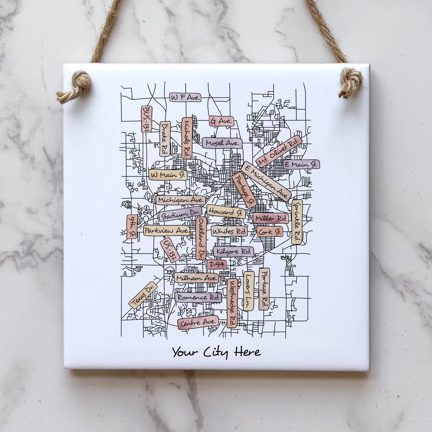 Custom City Street Map Sign - Mini Square - Custom Order