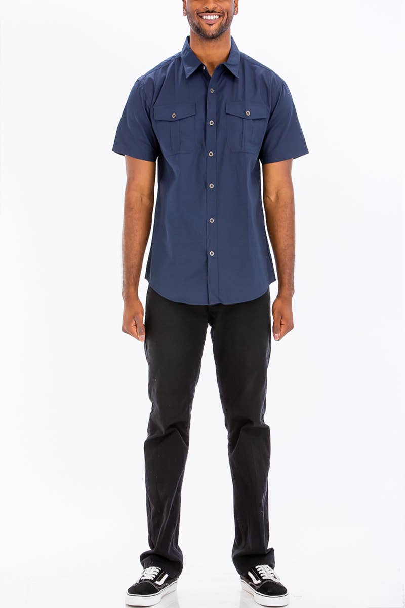Dual Chest Pocket Short Sleeve Button Down Shirt