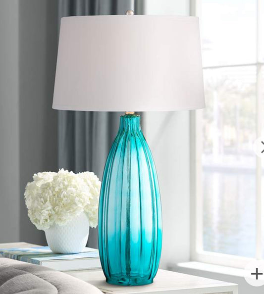 Blue Fluted Glass Lamp